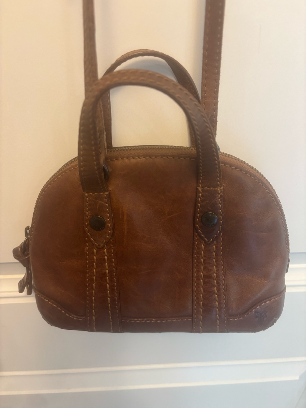 FRYE Melissa Mini dome crossbody bag in cognac leather - ANTHROPOLOGIE